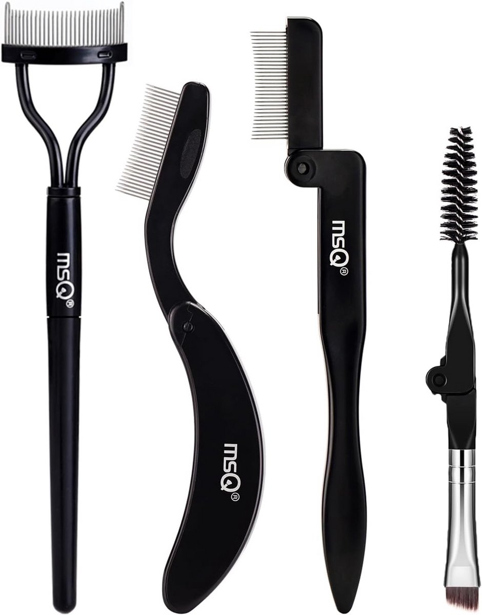 4-delige Opvouwbare Wimperkam en Wenkselborstel Set voor Mascara en Make-up