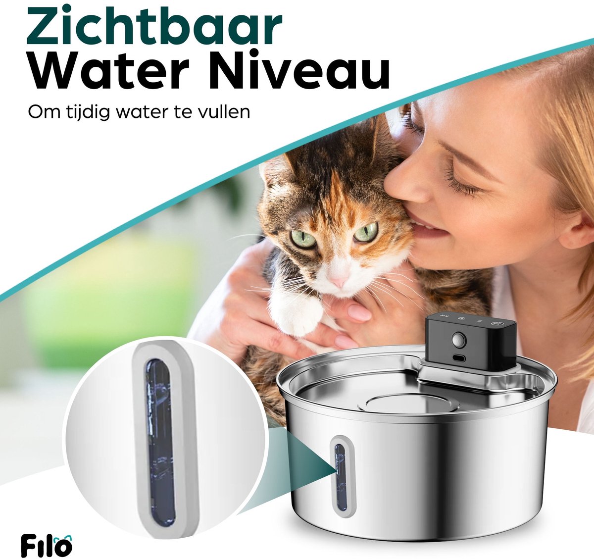 Filo RVS Drinkfontein Kat Draadloos met Sensor thumbnail 2