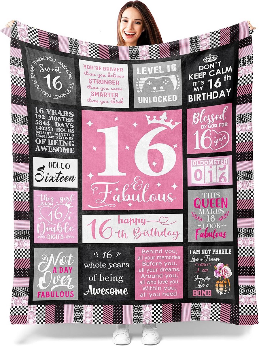 Gezellige Deken 127x152 cm - Perfect Cadeau voor Meisjes 16e Verjaardag en Sweet Sixteen