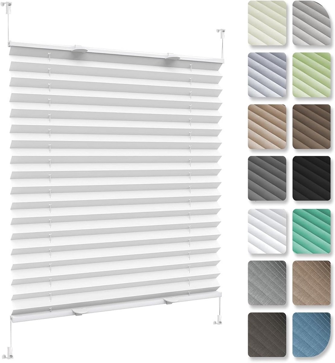 Plisségordijn Wit 100x100 cm met Kreukeleffect - Zonder Boren of Schroeven