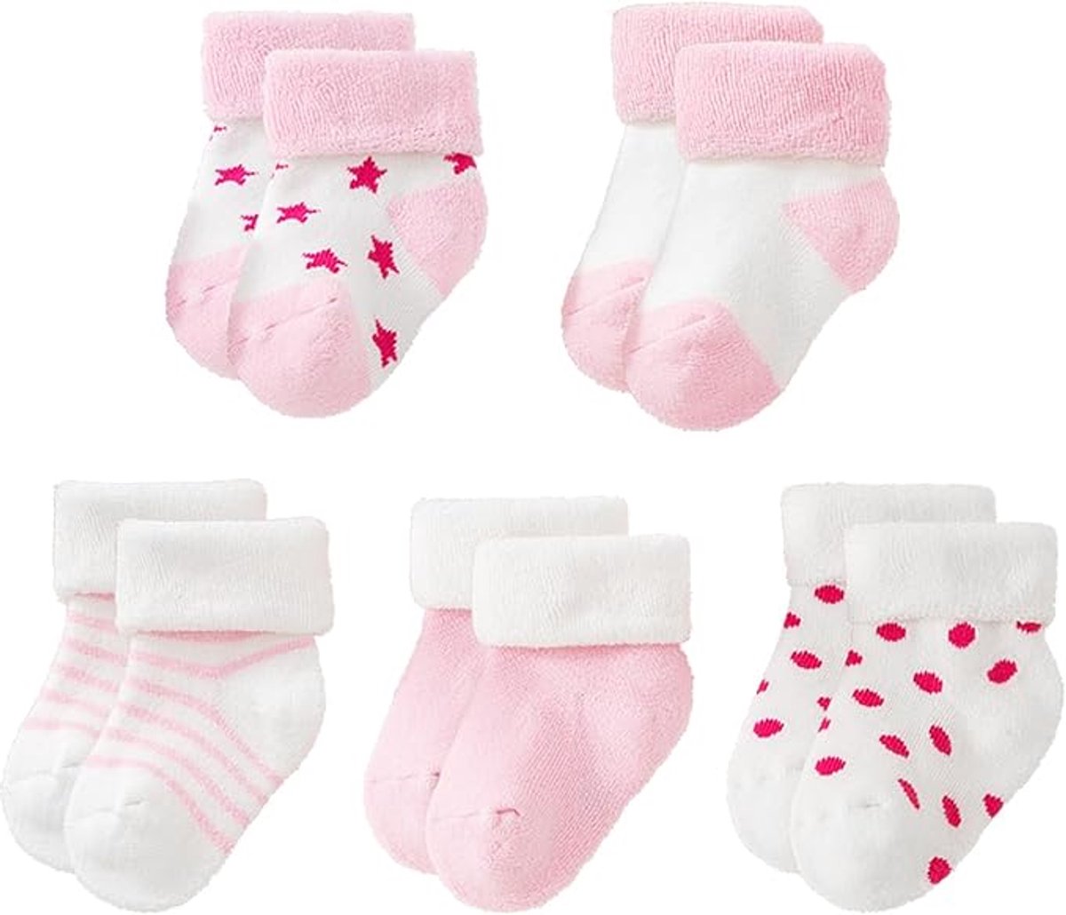 5 Paar Baby Wintersokken Badstof - Extra Dikke & Warme Katoenmix Sokken - Zachte Thermo Crewsokken voor Newborn & Peuter. Roze serie-M(1-3 Jaar)