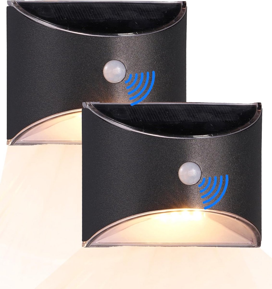 Set van 2 Solar LED Buitenlamp met Sensor en Up & Down Lichteffect, Warmwit