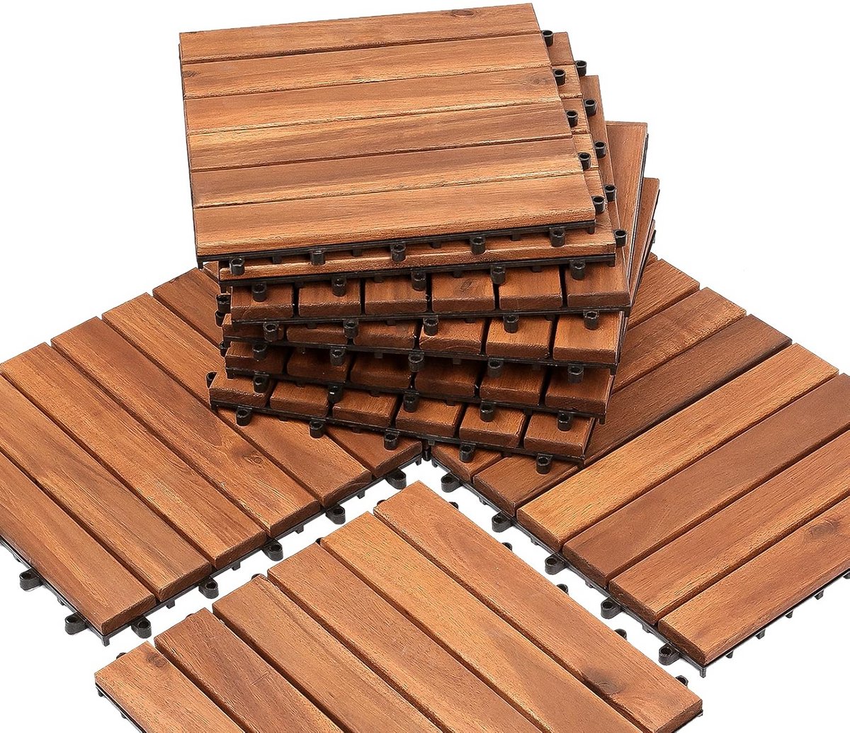 Houten Terrastegels Acaciahout 30x30 cm met Drainage Snel Kliksysteem