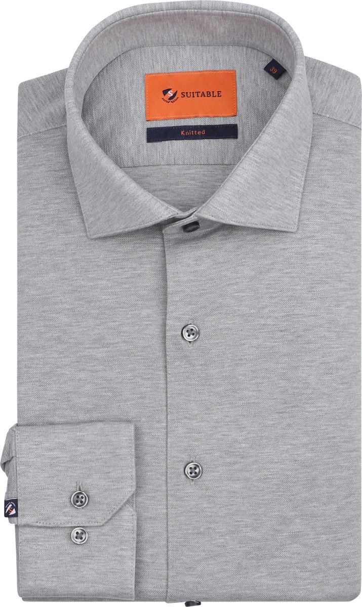 Suitable Knitted Grijs - Maat 39 - Heren - Overhemden Formeel