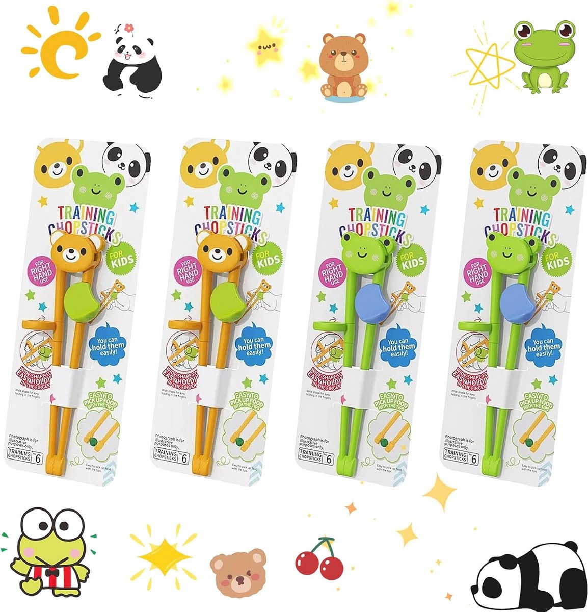 4-delige Eetstokjes voor Kinderen: Panda en Beer Ontwerp voor Beginners