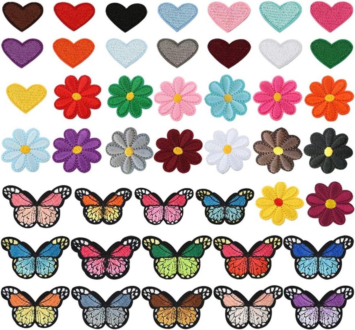 Strijkstickers voor kleding, 44 stuks, bloemen en vlinderpatroon