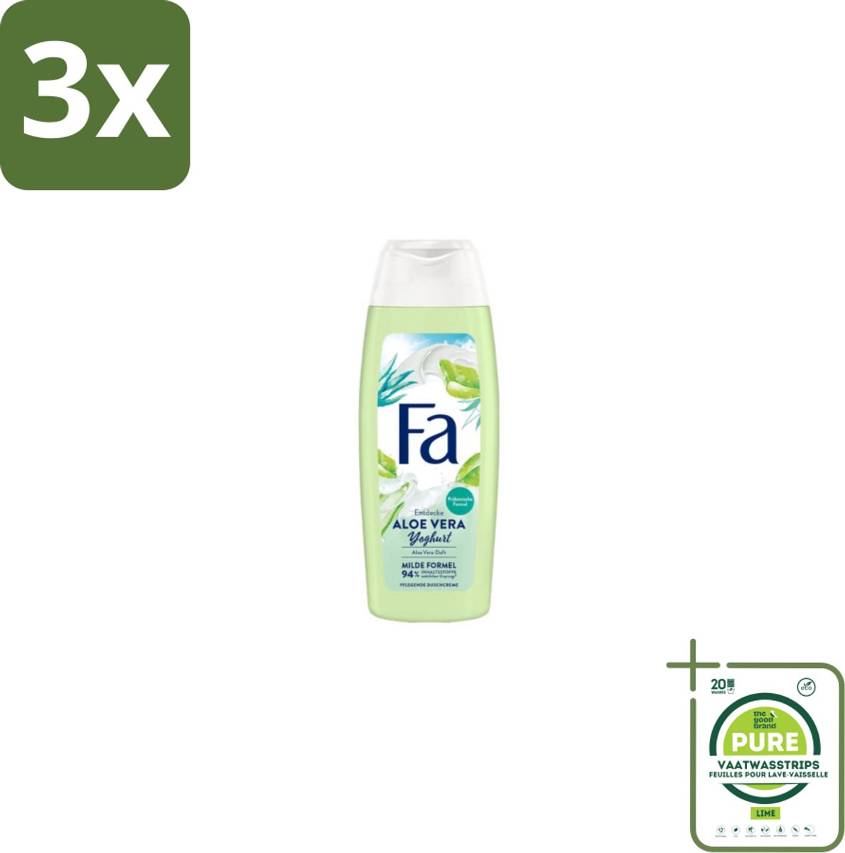 3 x Fa – Douchegel – Yoghurt Aloe Vera – 250 ml - Grootverpakking - Douchegel Yoghurt Aloë Vera - Milde Reiniging - Hydraterende Douchegel - Zachte Huid - Gevoelige Huid