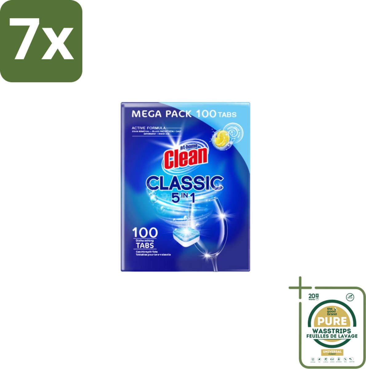 7 x At Home – Vaatwastabletten 5-in-1 – Classic Citroen – 100 Tabs - Grootverpakking - Vaatwastabletten - Vaatwasser - Reinigingsmiddel - Citroengeur - 5-in-1