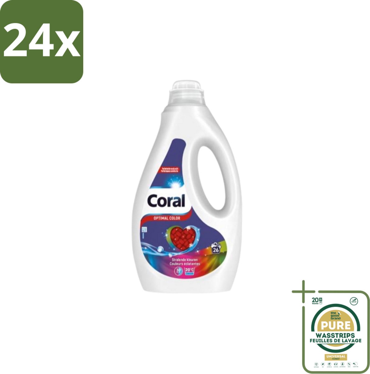 Coral – Vloeibaar Wasmiddel – Optimal Color – 1,17 L - Voordeelverpakking - 24 stuks - Vlekverwijdering - Koud wassen