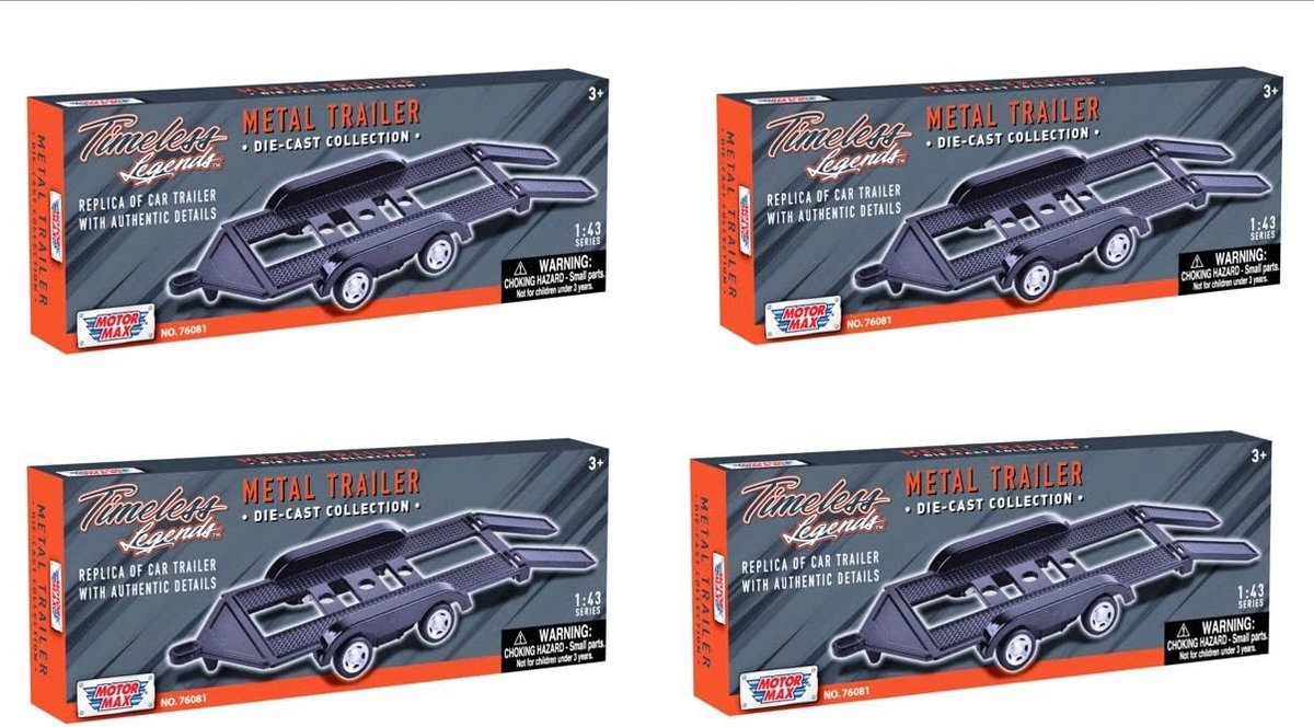 Set van 4 Schaalmodel Aanhangers 1:43 - Dieplader & Autotransporter met Dubbele As