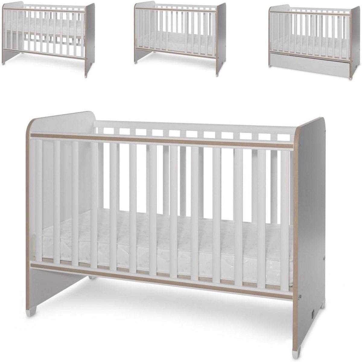 Babybed Sweet Dream 124 x 68 cm met Twee Verstelbare Hoogtes - Wit Bruin