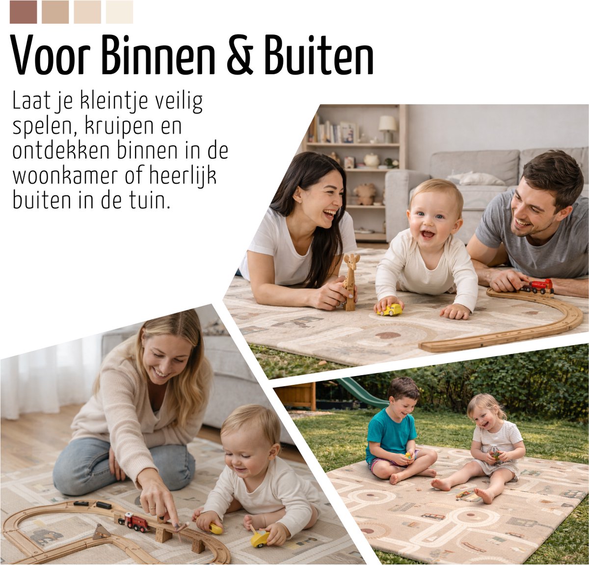 Roosly Speelmat Baby - Speelkleed Baby - Inclusief Opbergtas - babygym - kruipmat - playmat - Dubbelzijdig en opvouwbare Foam XPE 180 x 200 cm - speelgoed - Veilig & Zacht - model KING Beige — afbeelding 4