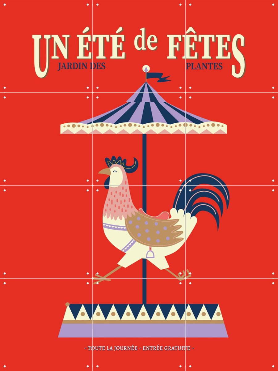IXXI Carrousel Rooster, Jetske Kox - 60 x 80 cm - Gratis ophangtool - Grote wanddecoratie en posters - Speels, Grafisch Ontwerp, Illustraties