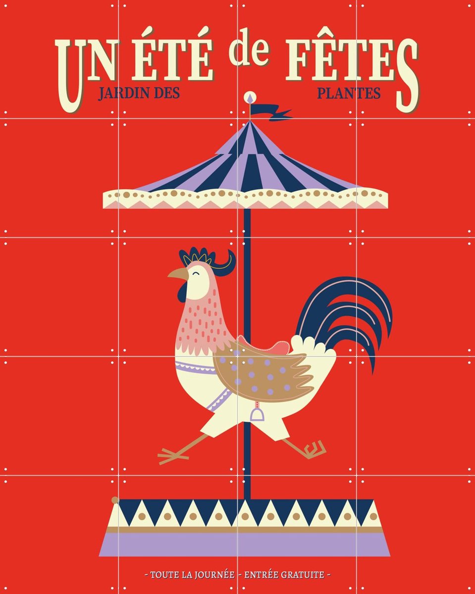 IXXI Carrousel Rooster, Jetske Kox - 80 x 100 cm - Gratis ophangtool - Grote wanddecoratie en posters - Speels, Grafisch Ontwerp, Illustraties