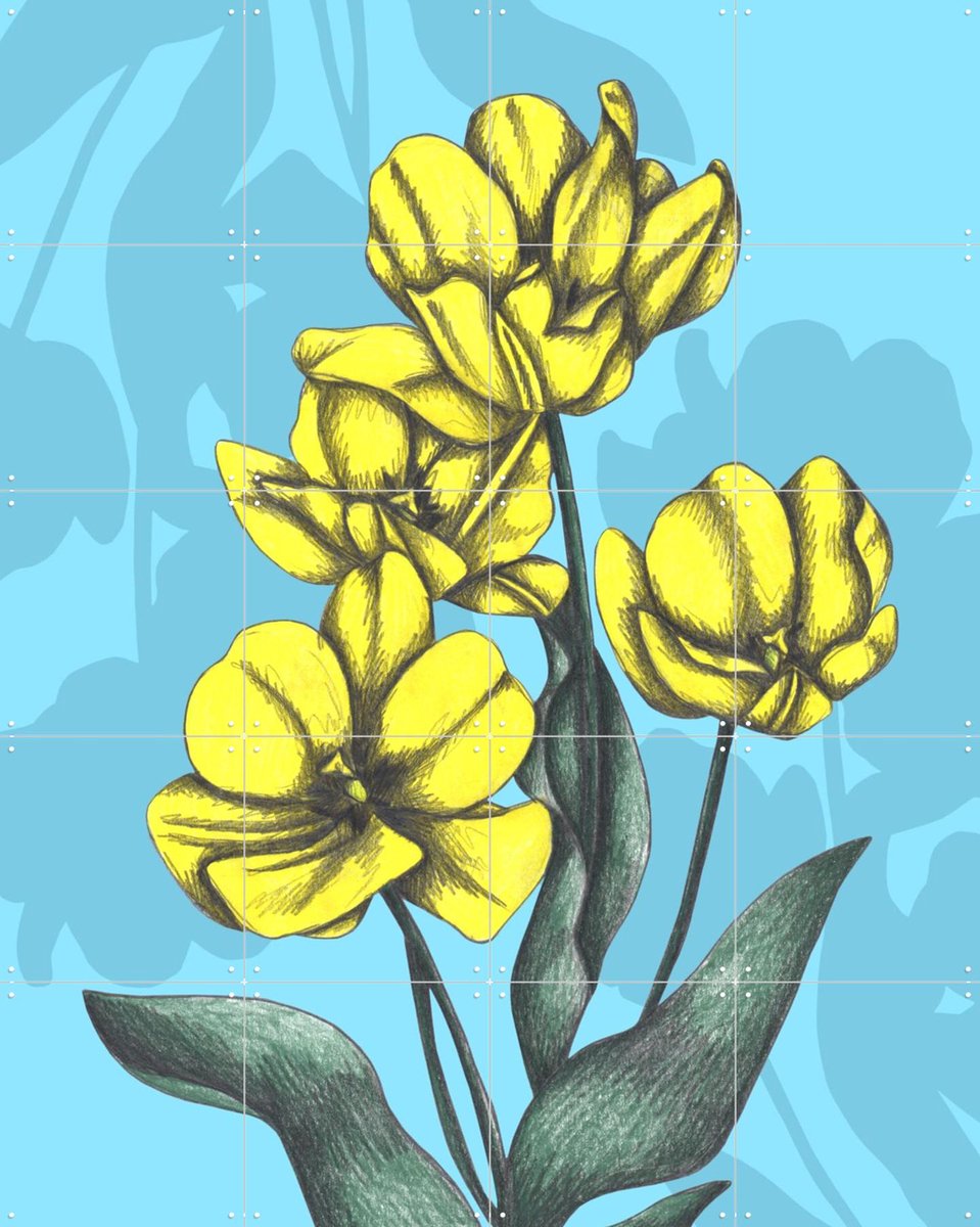 IXXI Yellow Tulips, Cecilia Battaini - 80 x 100 cm - Gratis ophangtool - Grote wanddecoratie en posters - Grafisch Ontwerp, Digitale Kunst