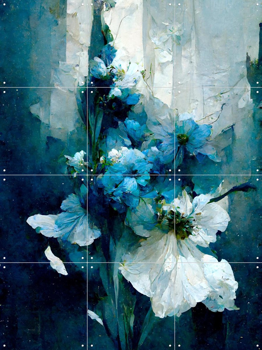 IXXI Blue Flower Bouquet, Treechild & Various - 60 x 80 cm - Gratis ophangtool - Grote wanddecoratie en posters - Olieverf, Impressionisme