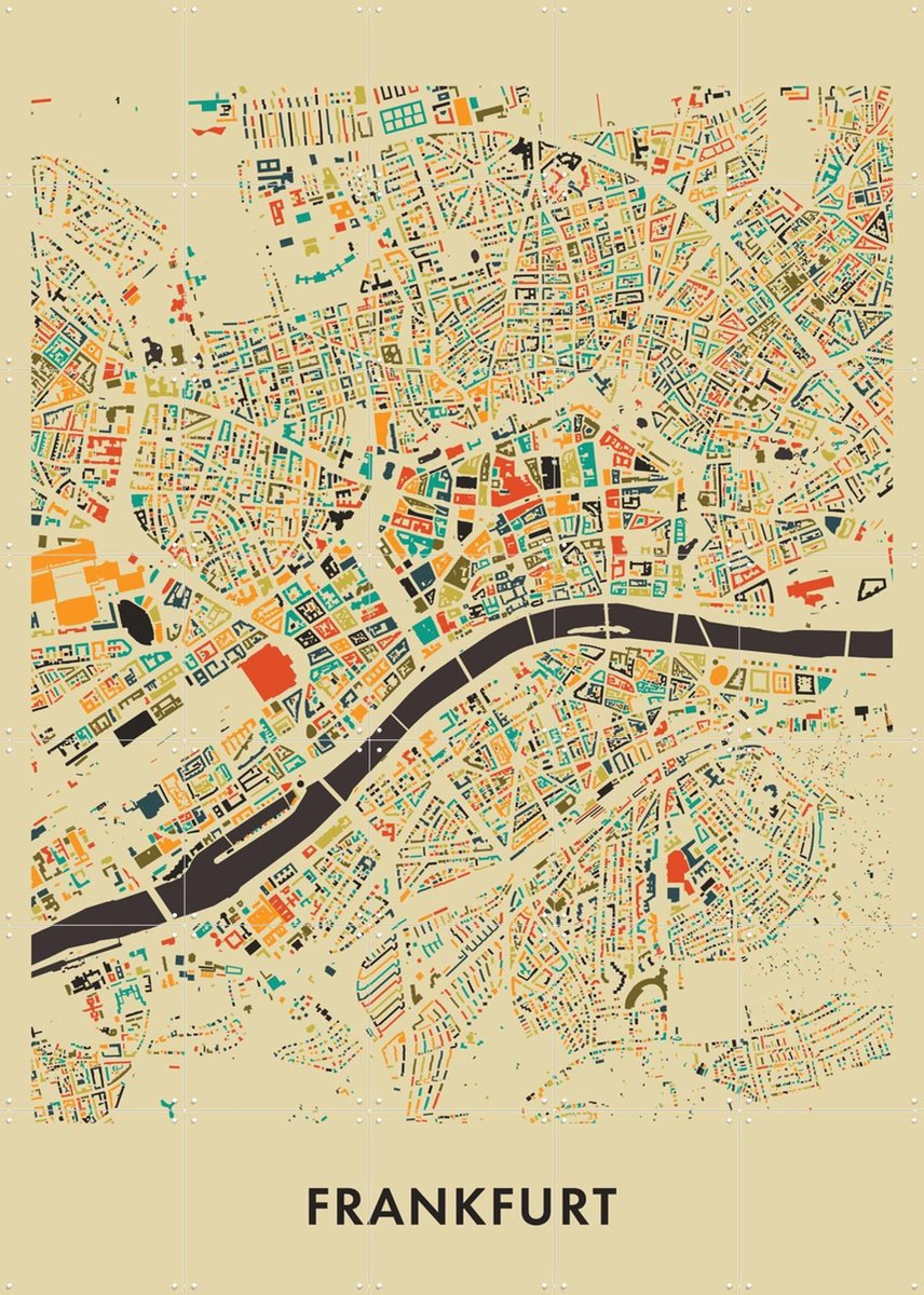 IXXI Frankfurt Mosaic Map, Kunst in Kaart - 100 x 140 cm - Gratis ophangtool - Grote wanddecoratie en posters - Grafisch Ontwerp, Illustraties