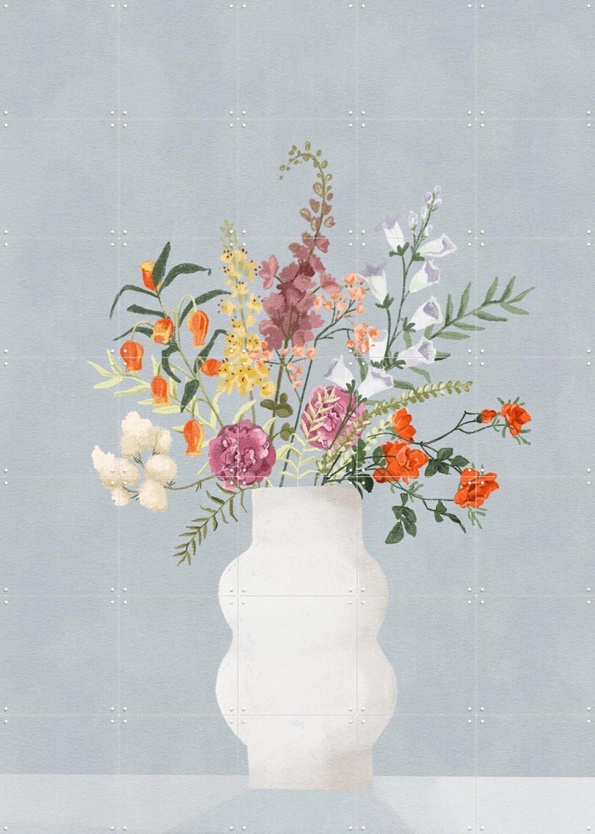 IXXI Flowers in Vase, Goed Blauw - 100 x 140 cm - Gratis ophangtool - Grote wanddecoratie en posters - Illustraties, Aquarel, Woonkamer, Eetkamer