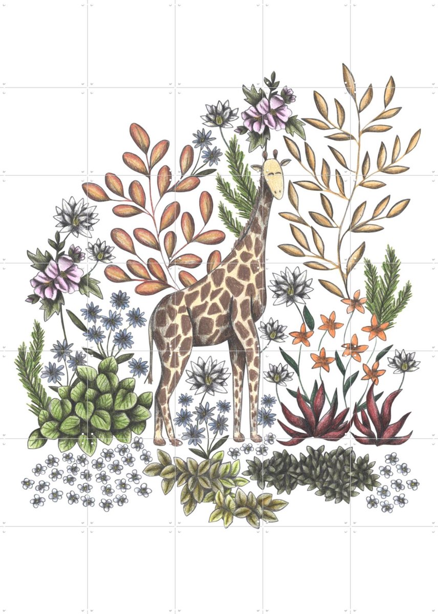 IXXI Safari Giraffe, Cecilia Battaini - 100 x 140 cm - Gratis ophangtool - Grote wanddecoratie en posters - Fantasierijk, Kleurrijk, Aquarel