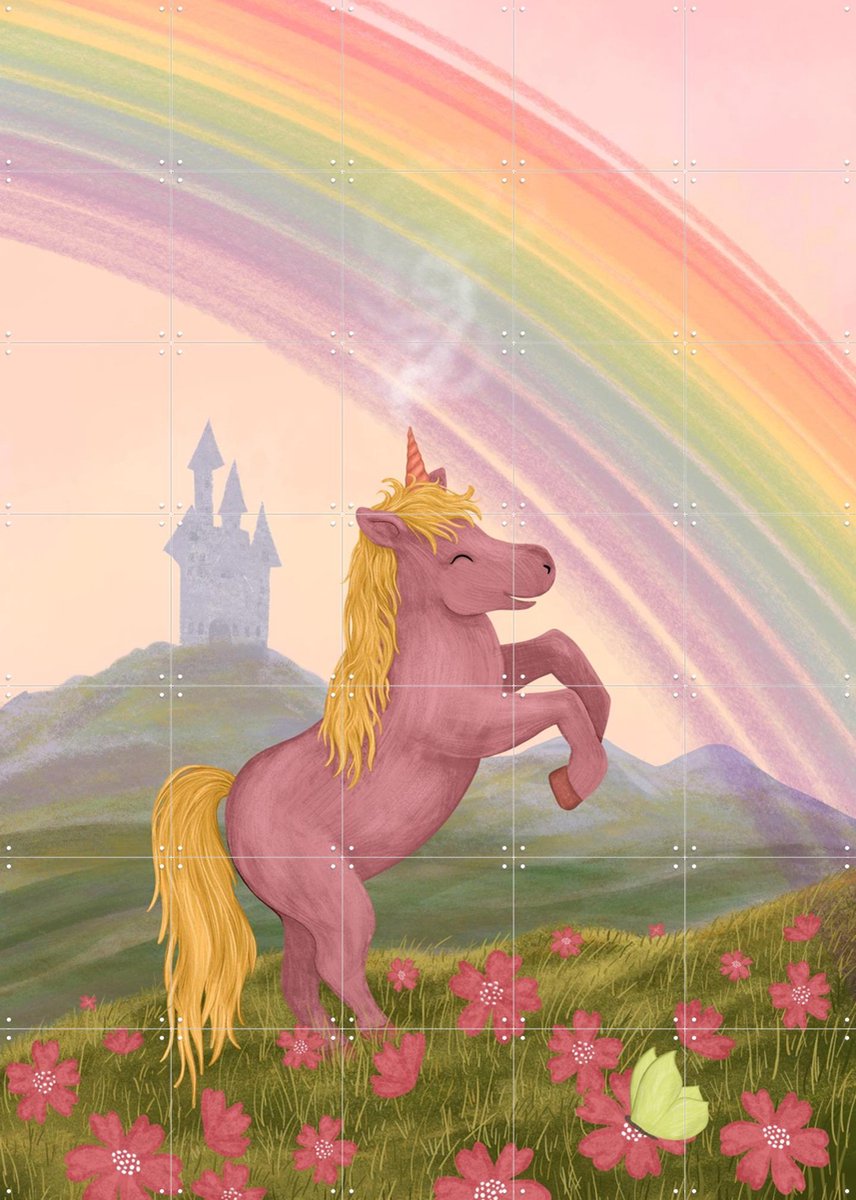 IXXI Rainbow Unicorn, EMELIEmaria & Various - 100 x 140 cm - Gratis ophangtool - Grote wanddecoratie en posters - Illustraties, Kleurrijk