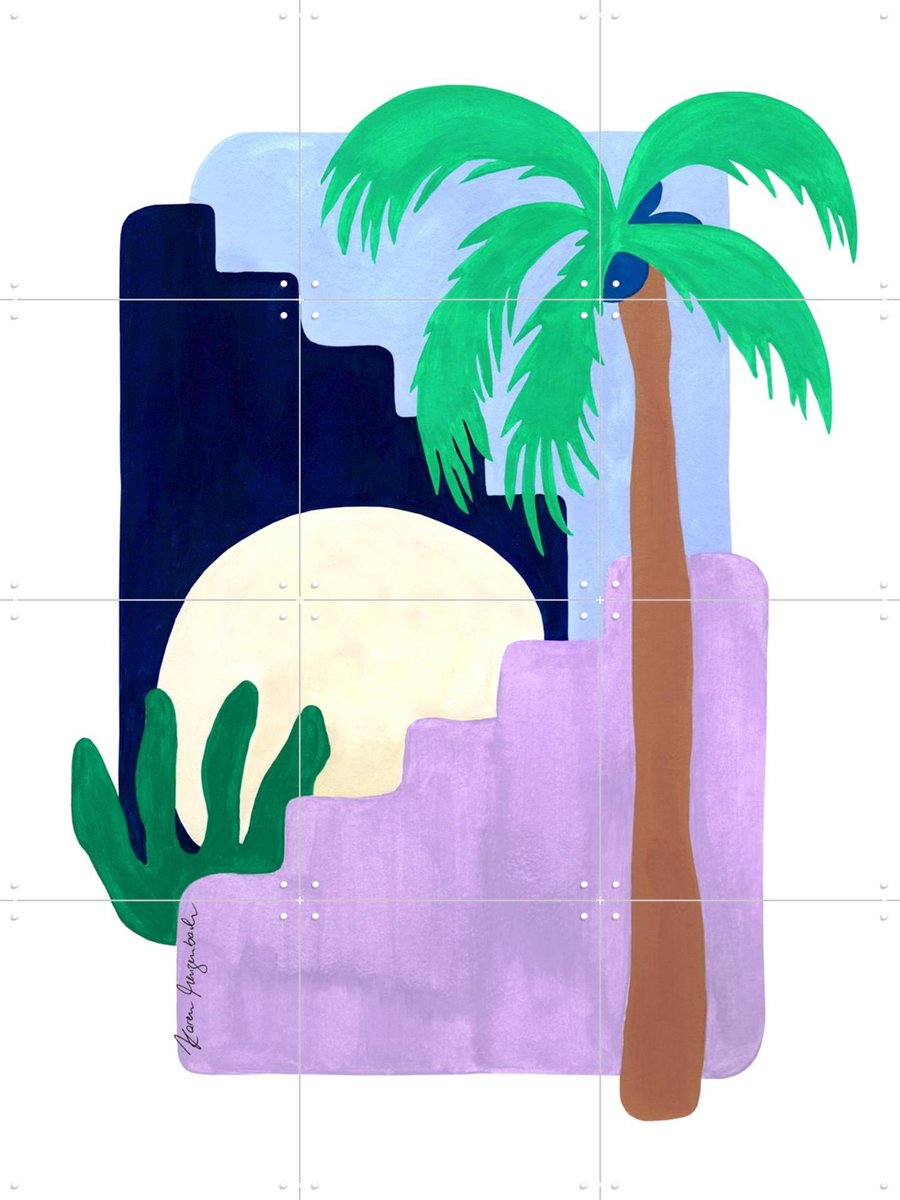 IXXI Coconut Palm and Moonlight, Palmartprints - 60 x 80 cm - Gratis ophangtool - Grote wanddecoratie en posters - Illustraties, Speels, Abstract