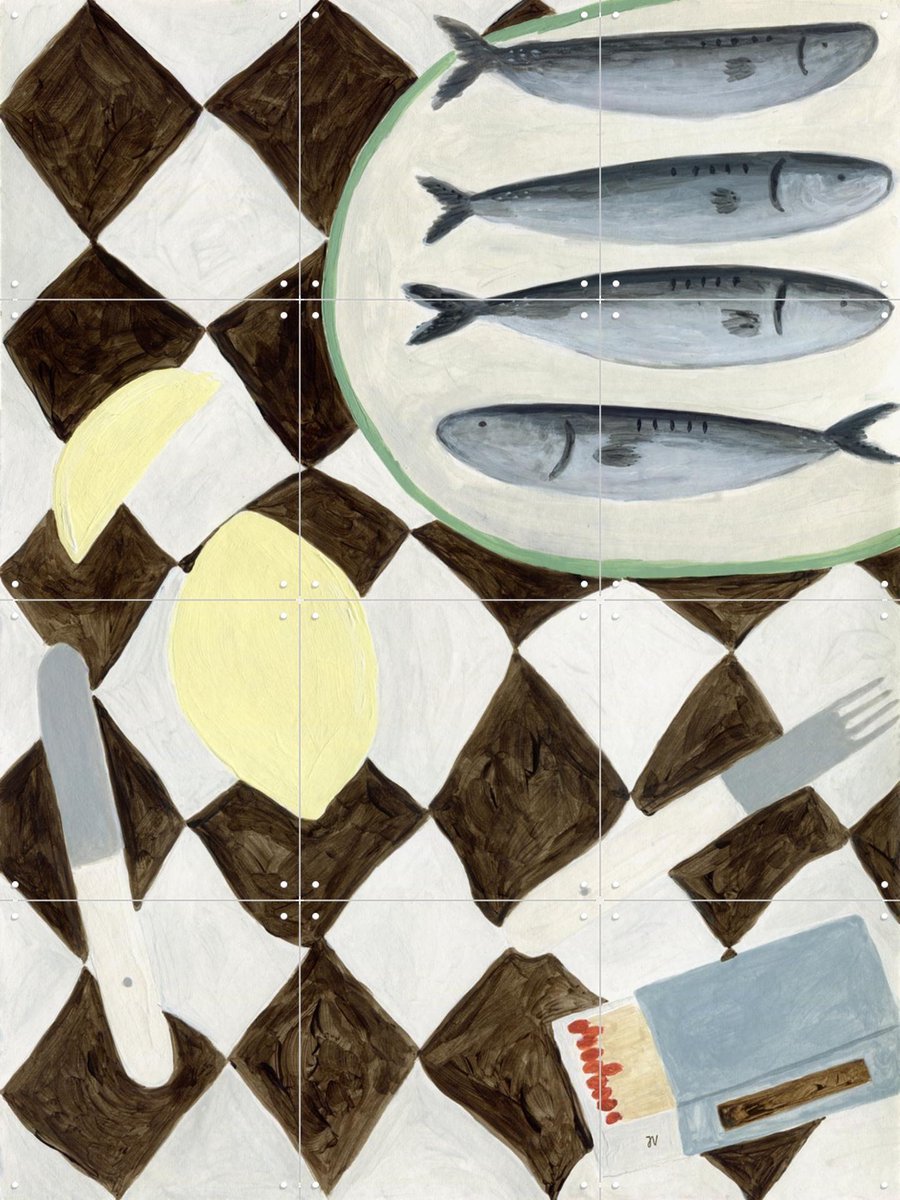 IXXI Table Cloth with Matches, Isabelle Vandeplassche - 60 x 80 cm - Gratis ophangtool - Grote wanddecoratie en posters - Olieverf, Illustraties