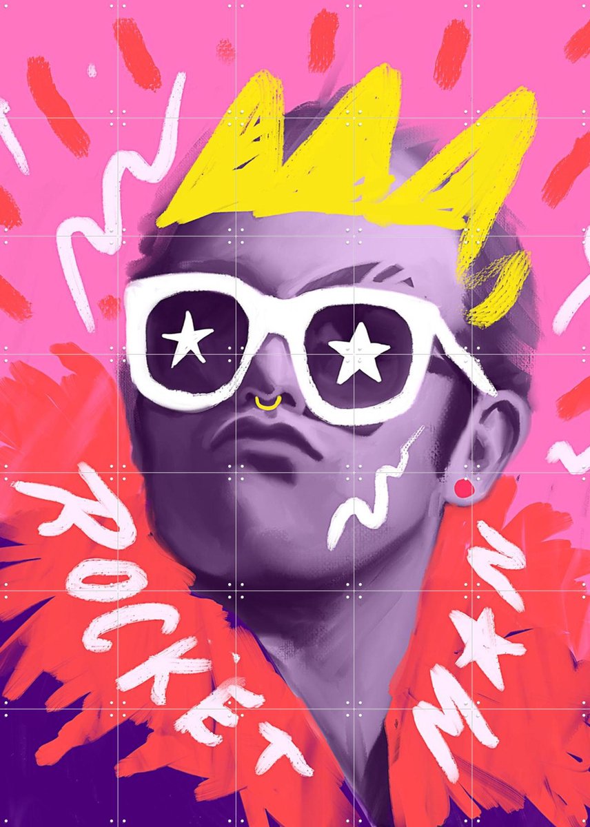 IXXI Rocketman Elton, Pop-art by Tadej - 100 x 140 cm - Gratis ophangtool - Grote wanddecoratie en posters - Kleurrijk, Digitale Kunst, Illustraties