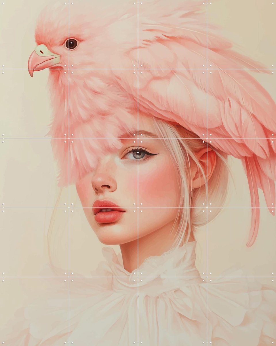 IXXI Pink chick, Mirjam Duizendstra - 80 x 100 cm - Gratis ophangtool - Grote wanddecoratie en posters - Illustraties, Kleurrijk, Surrealisme