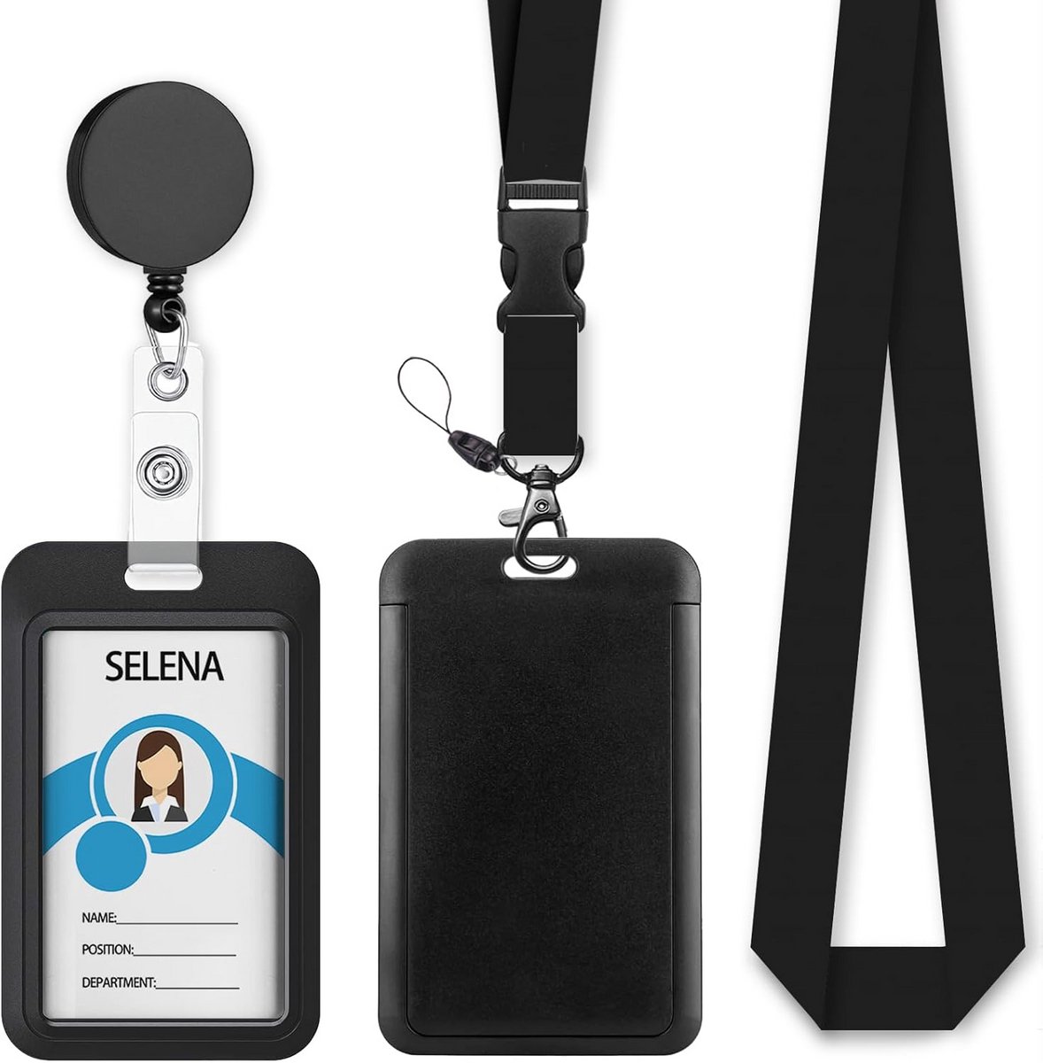 Zwarte Intrekbare Badgehouder met Lanyard voor ID-kaarten