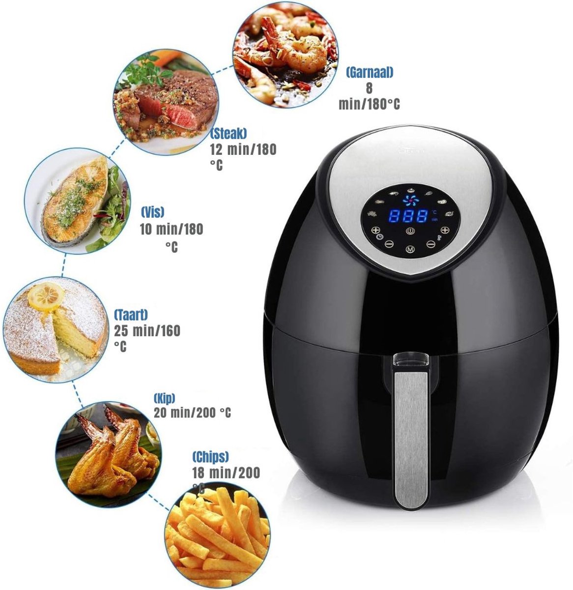 SAVI® Airfryer xl - Airfryer xxl - Heteluchtfriteuse - Zwart- 33cm x 33cm x 37cm