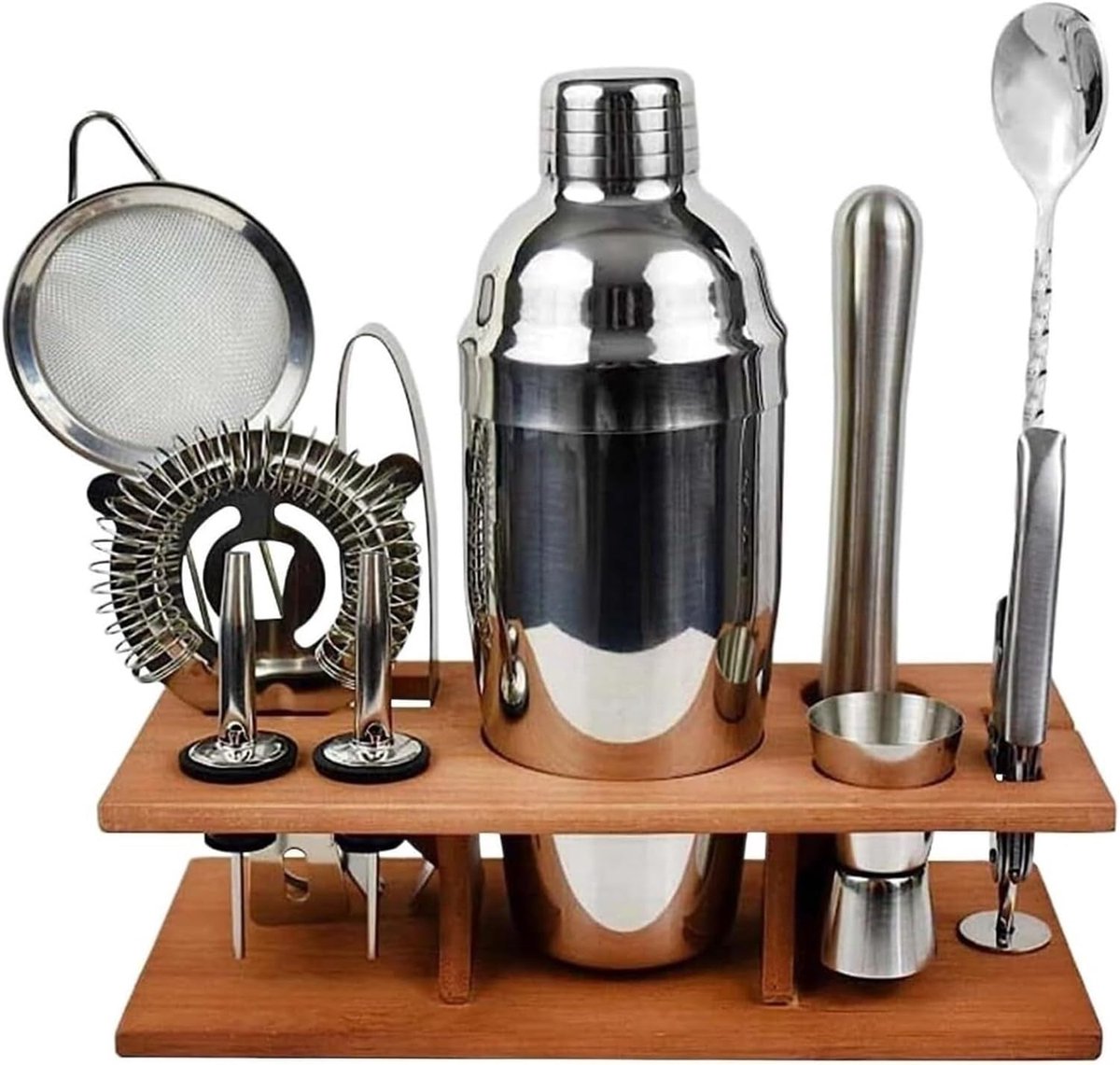 Cocktailshaker Set - Barman Benodigdheden - Thuis Bar - Compleet 11 Delig - 750 ml - Zilver