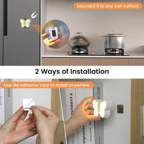 Namajunas - Nachtlampje volwassenen en kinderen - Dimbare Vlinder LED-nachtlampje - Slimme bewegingssensor nachtlamp met spotfunctie en 2 kleurtemperaturen - Magnetische oplaadbare nachtlampje voor slaapkamer, wand - 2 stuks van Merkloos — afbeelding 3