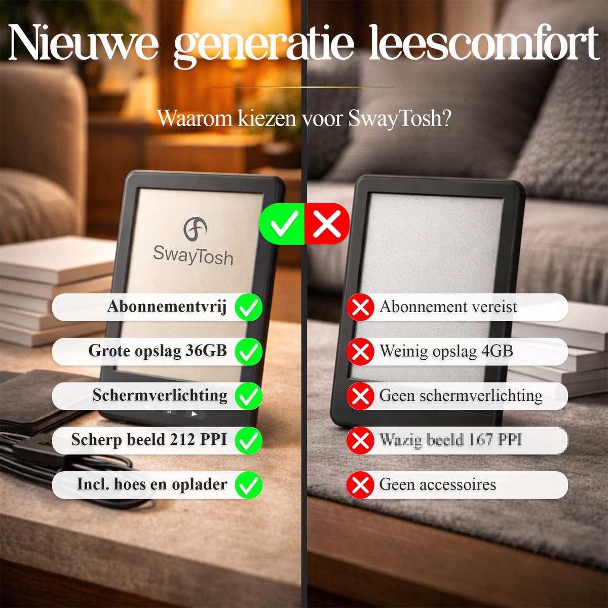 SwayTosh Nova E-Reader 6 inch met Schermverlichting - afbeelding 3