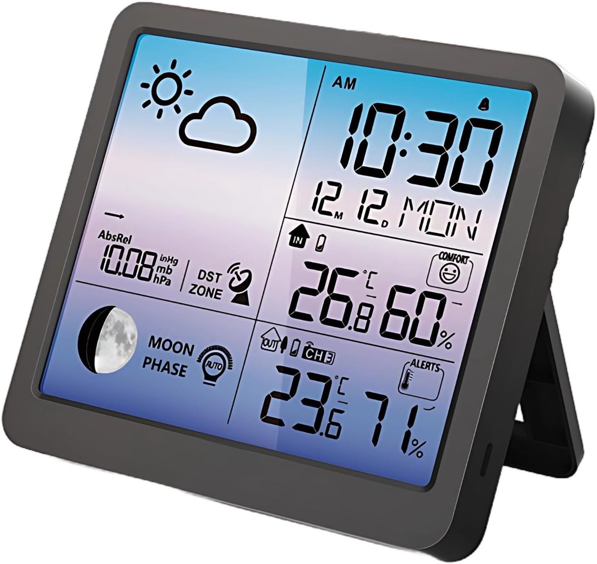 Digitaal Weerstation - Klok Barometer - Binnen Buiten - Atoomklok Functie - 17 x 58 x 164 cm - Zwart