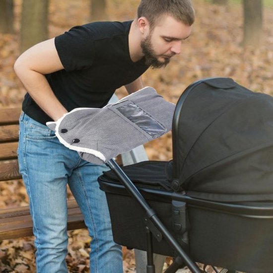 Kinderwagen Handwarmers - Wandelwagen Muts - Warm Blijven - Drukknop Bevestiging - 50 x 22.5 cm - Grijs — afbeelding 4