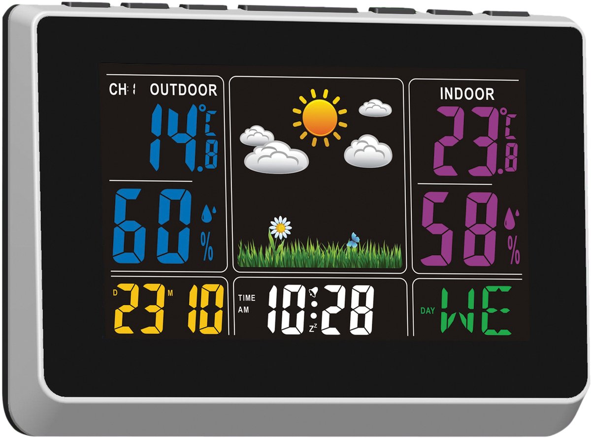 Nordic Quality - Draadloos Weerstation - Kleurendisplay - Temperatuur - Luchtvochtigheid - Zwart
