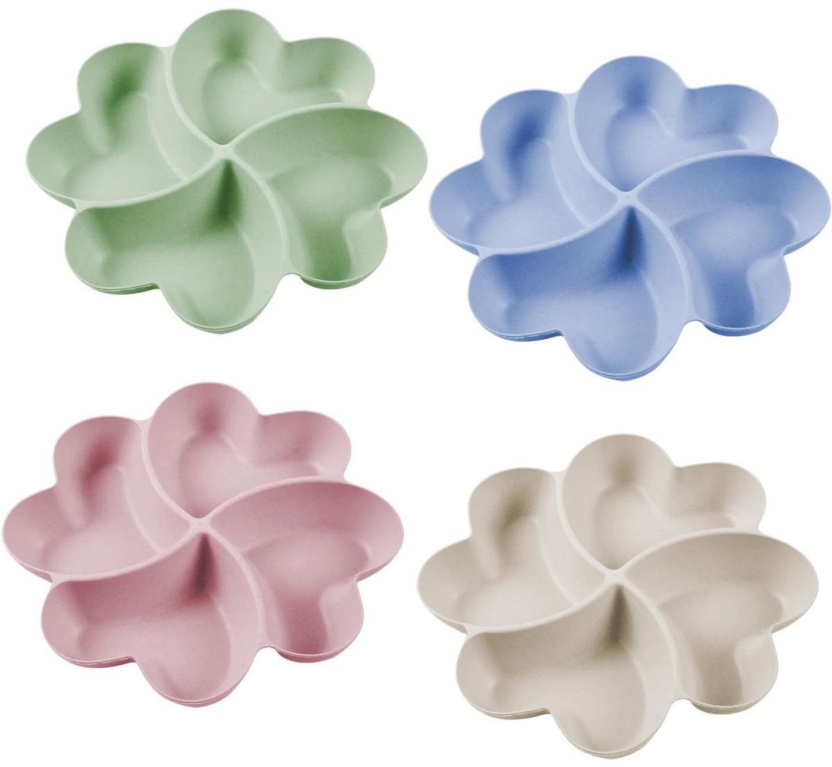 Snack Plates - Serving Trays - 4-Vakken Ontwerp - 4 Stuk - Voor Kantoor En Picknick Roze