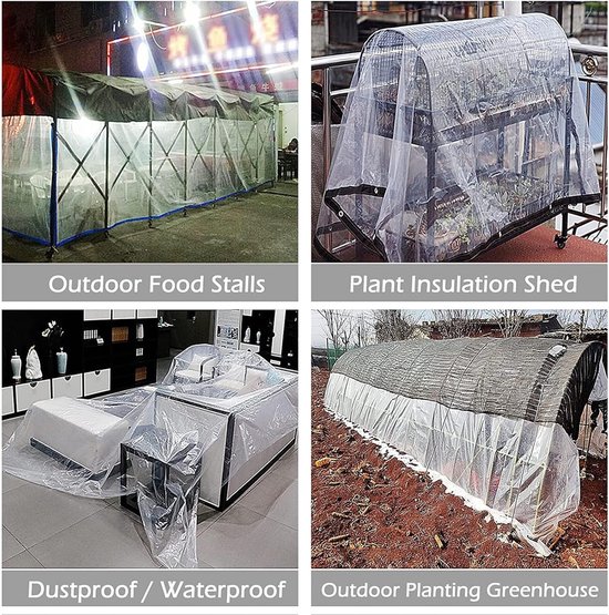 Voorbeelden van toepassingen: buiten food stalls, plantenkas, beschermhoes voor meubels en moestuin kas.