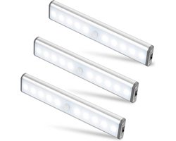 GELLDG Luminaires voor onder kasten - 3 stuks - Magnetische LED Lampen met Bewegingssensor - 10 LED - USB Oplaadbaar - 160 Lumen - 1000mAh - Geschikt voor Keuken, Kast of Gang - ABS Materiaal - Automatisch Uitschakelen