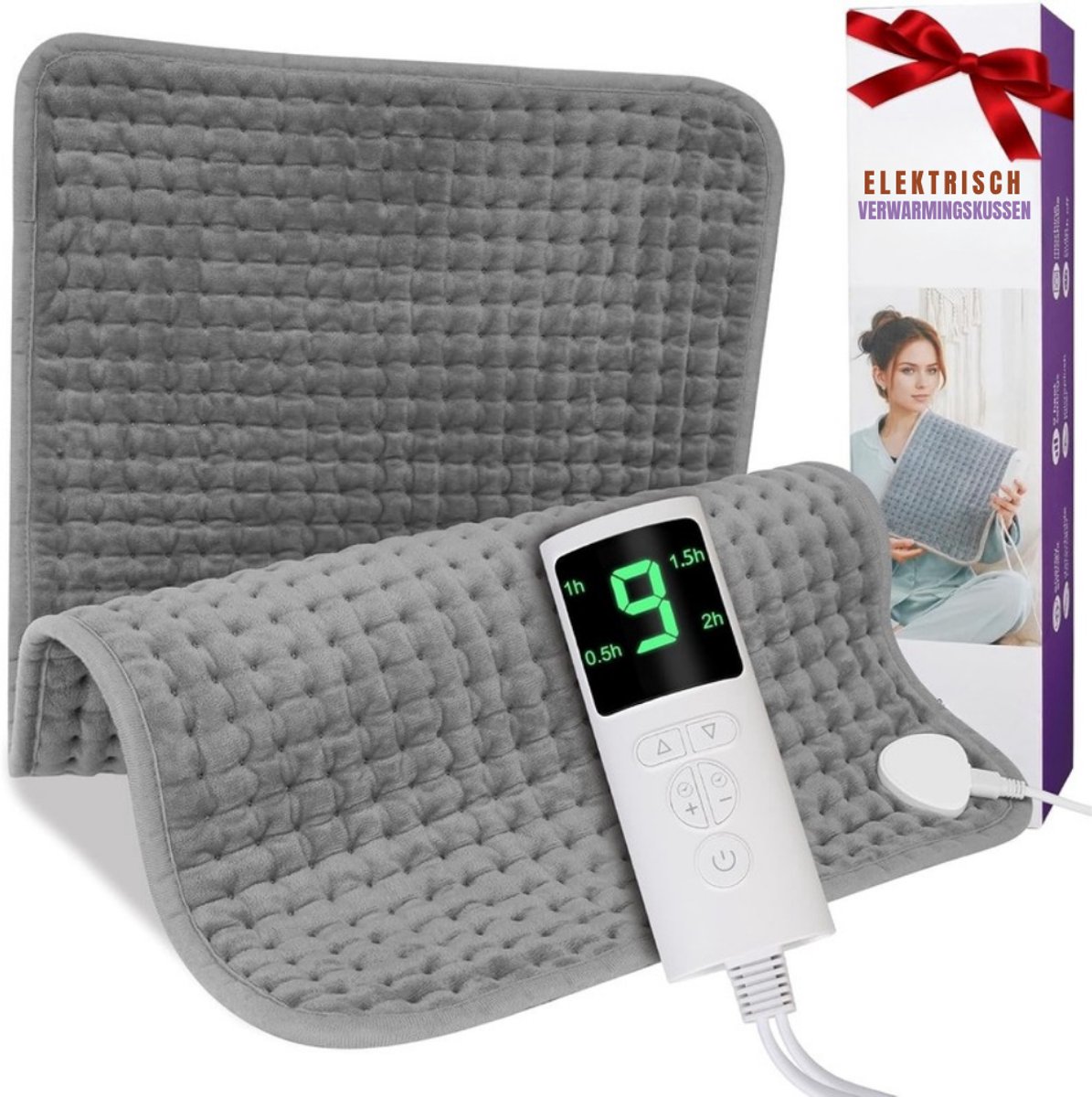 SAVI® Warmtekussen Elektrisch - Warmtekussen - Warmtedeken - 9 Niveau's - Grijs - 42cm x 11cm x 11cm