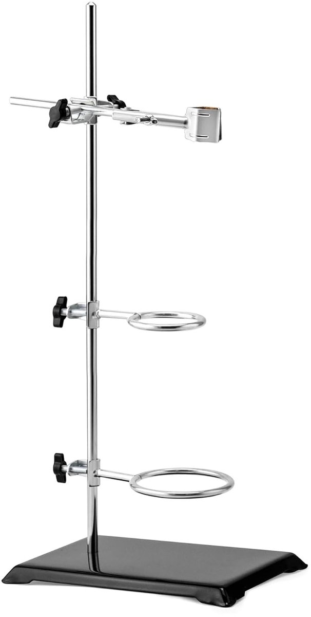 Laboratorium Standaardhouder - Experiment Statief - Wetenschappelijke Experimenten - Verstelbare Klemmen - 13x21CM Basis 50CM Staaf - Zilver Zwart