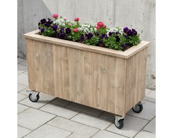Handgemaakte Grote Plantenbak met Wielen & Worteldoek - Natural - Stevig 135x45x80 cm - Verrijdbare Bloembak voor Tuin, Terras & Balkon - Luxe Buiten Plantenbak