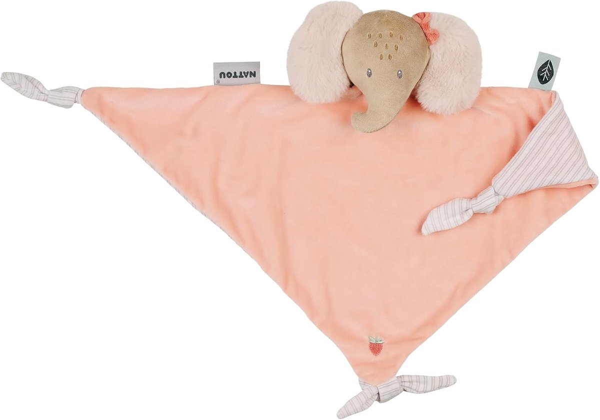 Grote knuffeldoek - Olifant speelgoed - Troost en spel - Bevestiging voor fopspeen - 62 centimeter - Oli Pink