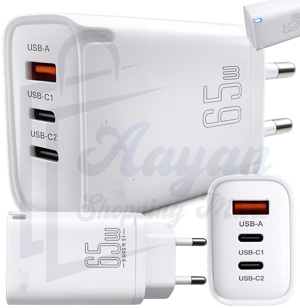 65W Snellader USB-C & USB-A – 3 Poorten (2x USB-C + 1x USB-A) – PD Fast Charger – Universele Netlader –universele oplader – 3 poorten oplader – fast charge oplader – multi USB oplader – reis oplader – power delivery charger – 85340