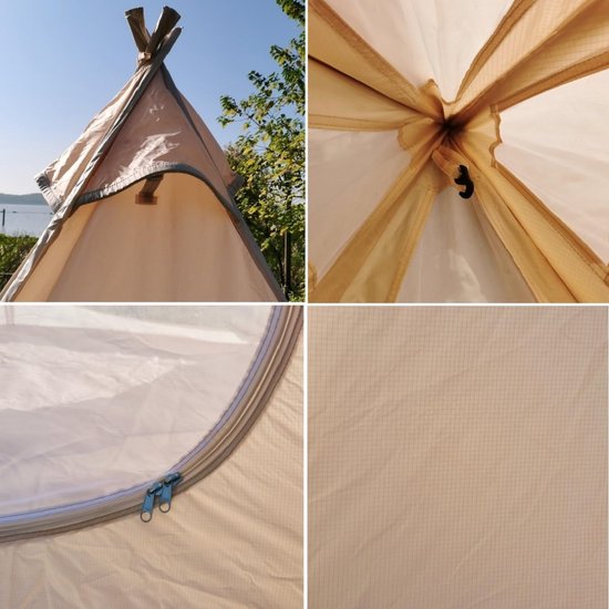 Outdoor Tipi Tent - Piramidetent Familietent - Kamperen en Spelen - Waterdicht 3000mm PU - 215x215x200cm - Beige van OutDoor — afbeelding 2