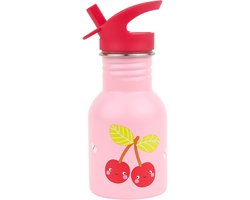 A little Lovely Company - RVS drinkfles - drinkbus - roestvrij staal - kind - Vrolijke kersen