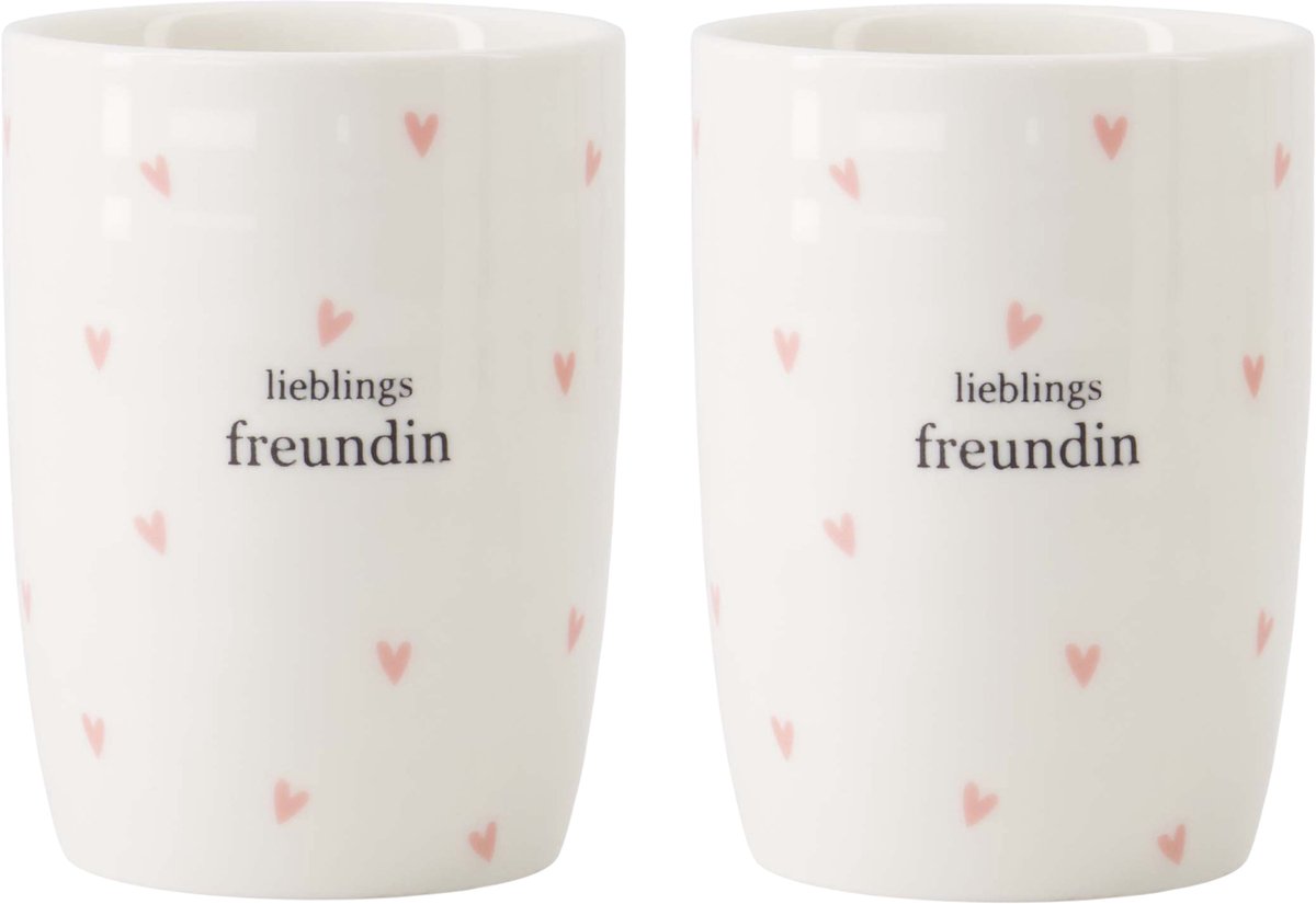Zusss Set Van 2 Koffiemokken Lieblings Freundin - Cadeau Dames Keramiek Wit / Roze