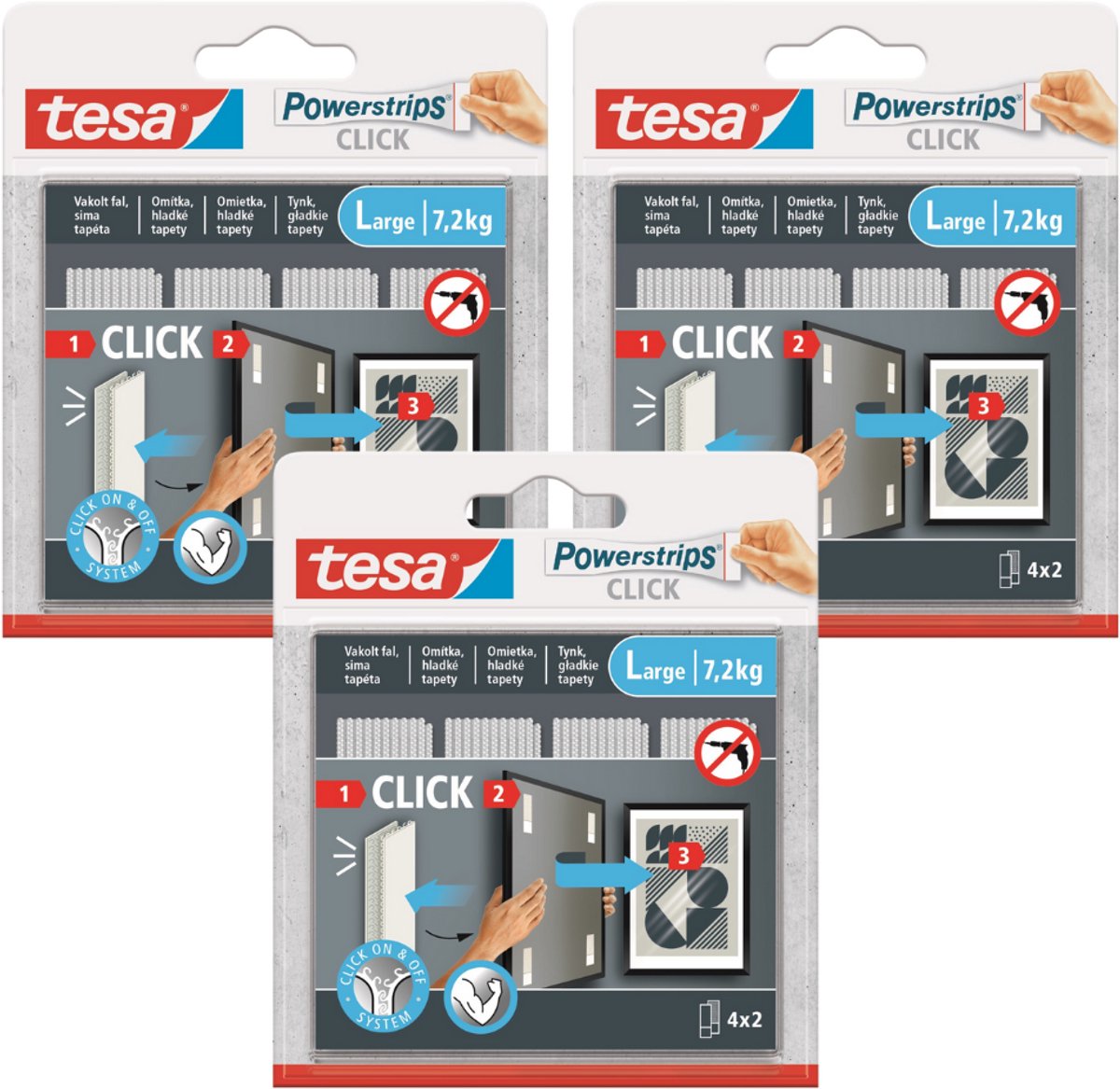 Tesa Powerstrips Click - Zelfklevende Riemen - 4 Paar - Groot Formaat