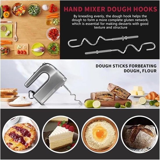 Deeghaak Set - Mixer Accessoires - Deeg Mengen - Roestvrij Staal - 2 Stuks - Zilver van Merkloos — afbeelding 2