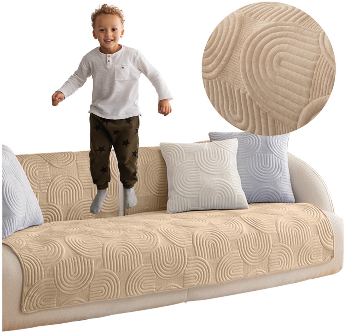 Meble od Nowa - Sofa Beschermhoes - 90x70 cm - Beige - Wipkule Patroon